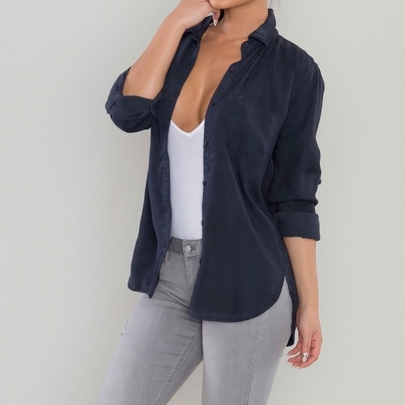 Clear Out🥳Button Up Tencel Shirt - Navy - Picture 2 of 5